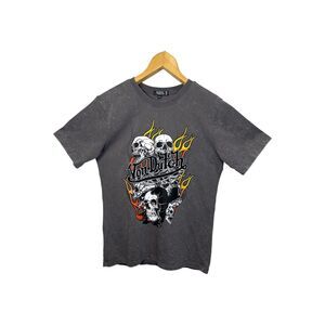 Von Dutch Gray Wash TShirt Boys Skulls and Flames Size Medium